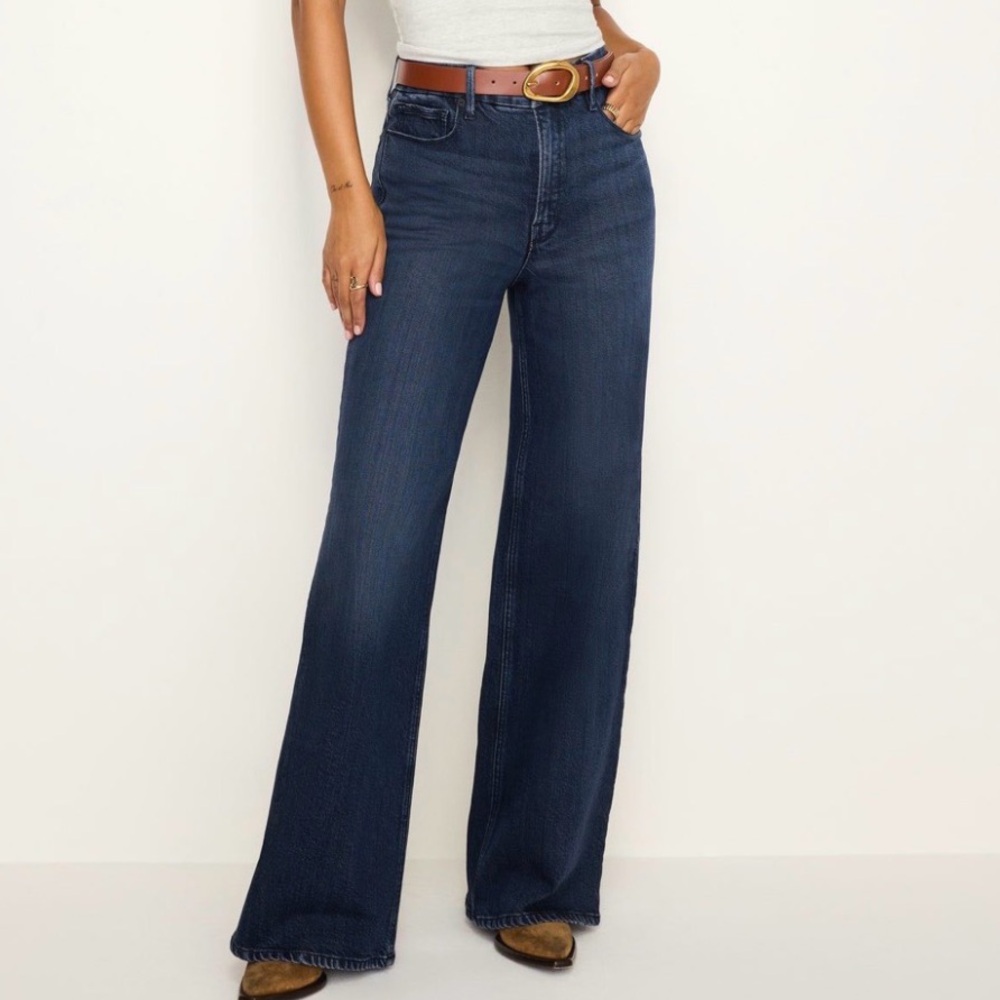 Good American Navy Wide Leg Jeans